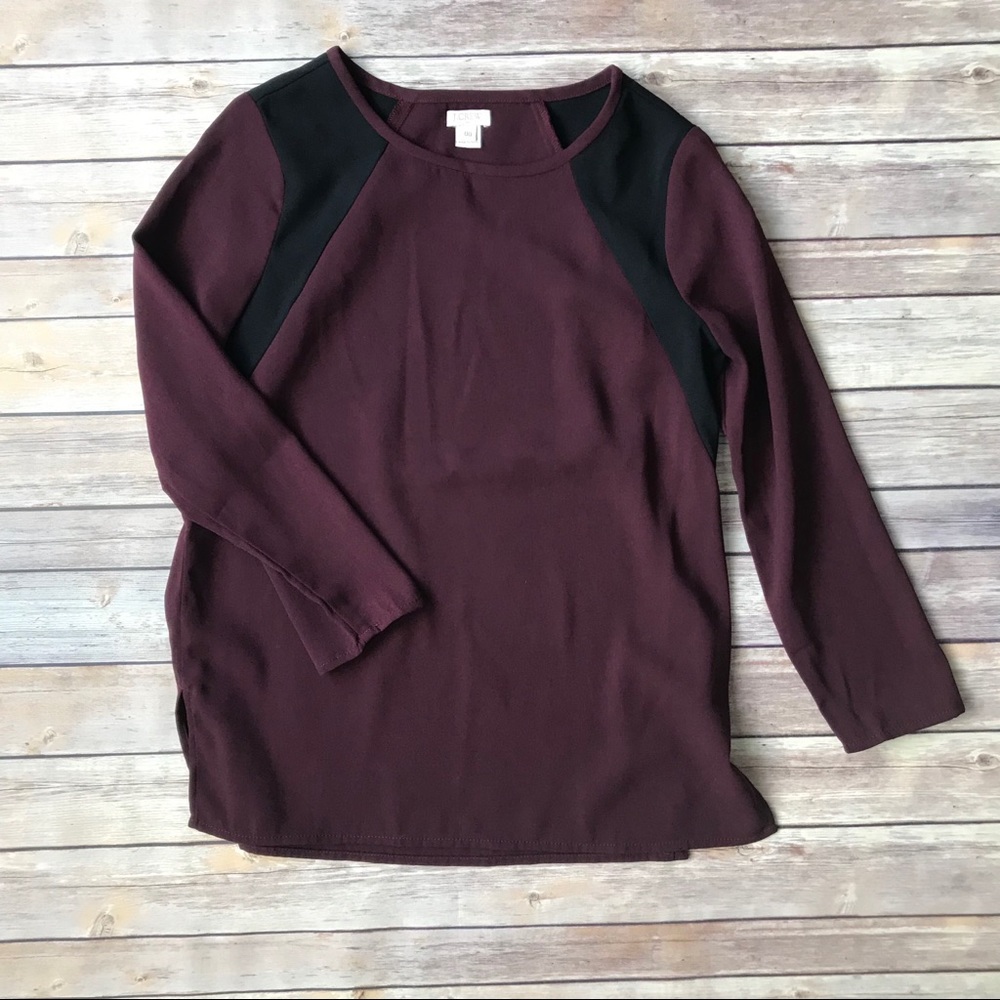 J. Crew Purple and Black 3/4 Sleeve Blouse